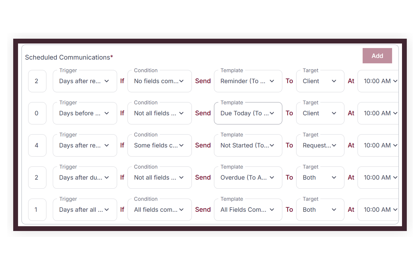 Gather Hub Reminders Settings